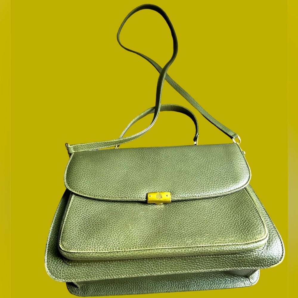 1990s Mark Cross Green Pebble Leather Top Handle Handbag